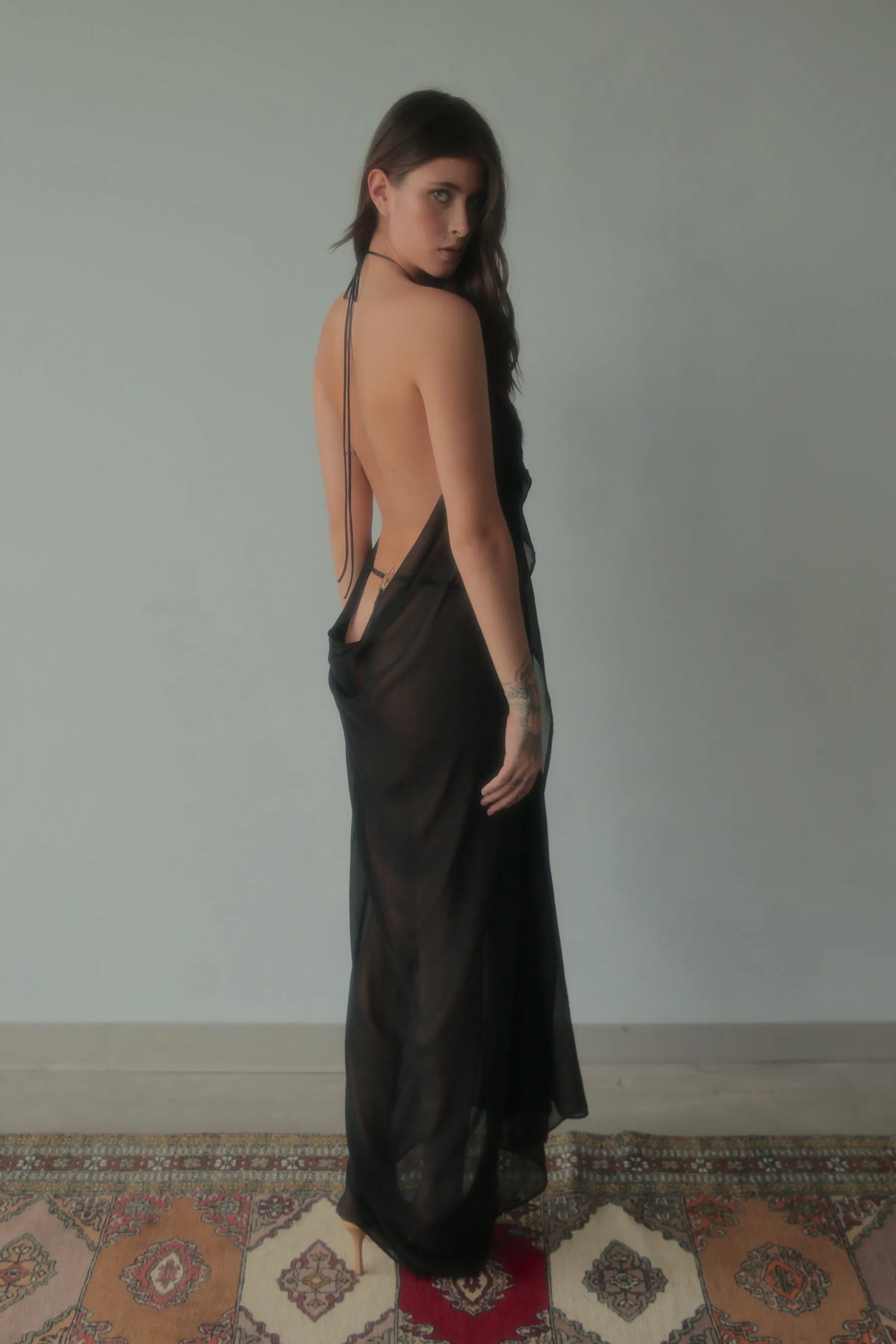 Sequin Silk Halter Dress