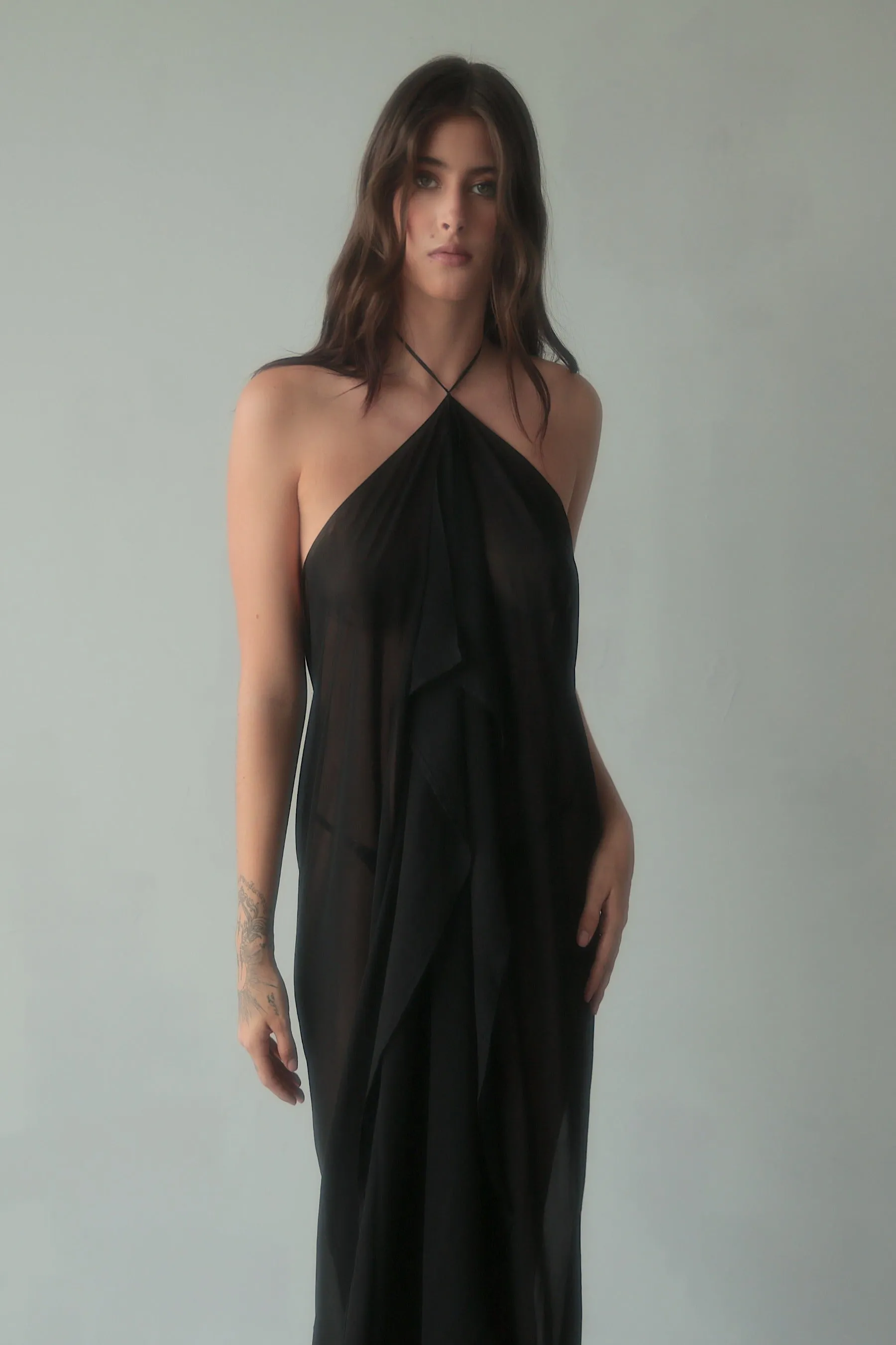 Sequin Silk Halter Dress