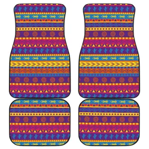 Set of 4 Floor Mats Colorful Mexican Southwestern Style Rainbow Pattern Cactus Lizards