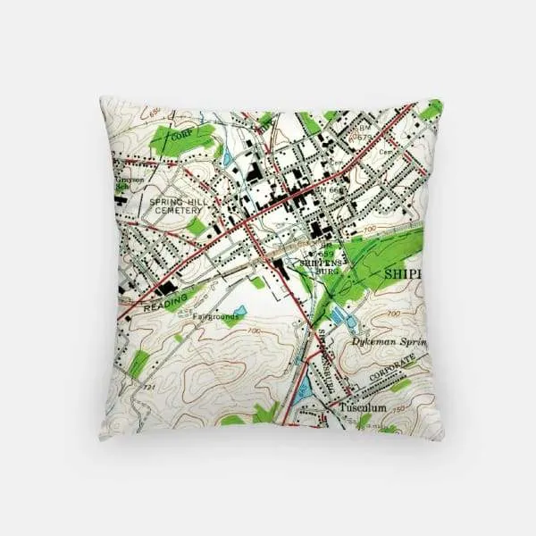 Shippensburg, Pennsylvania city skyline with vintage Shippensburg map