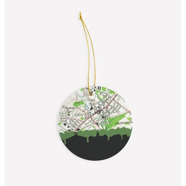 Shippensburg, Pennsylvania city skyline with vintage Shippensburg map
