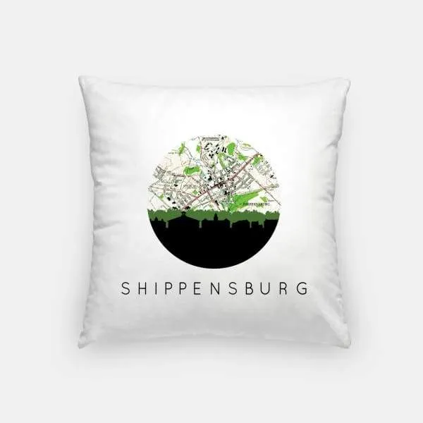 Shippensburg, Pennsylvania city skyline with vintage Shippensburg map