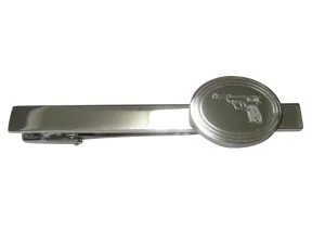 Silver Toned Etched Oval Retro Handgun Tie Clip