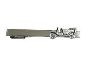Silver Toned Textured Retro Car Square Tie Clip