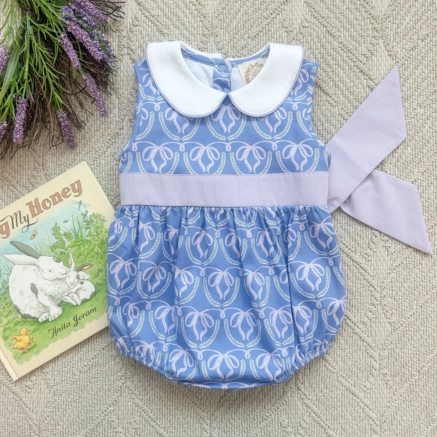 Sleeveless Cindy Lou Sash Bubble - Beale Street Bows with Lauderdale Lavender & Worth Avenue White Collar