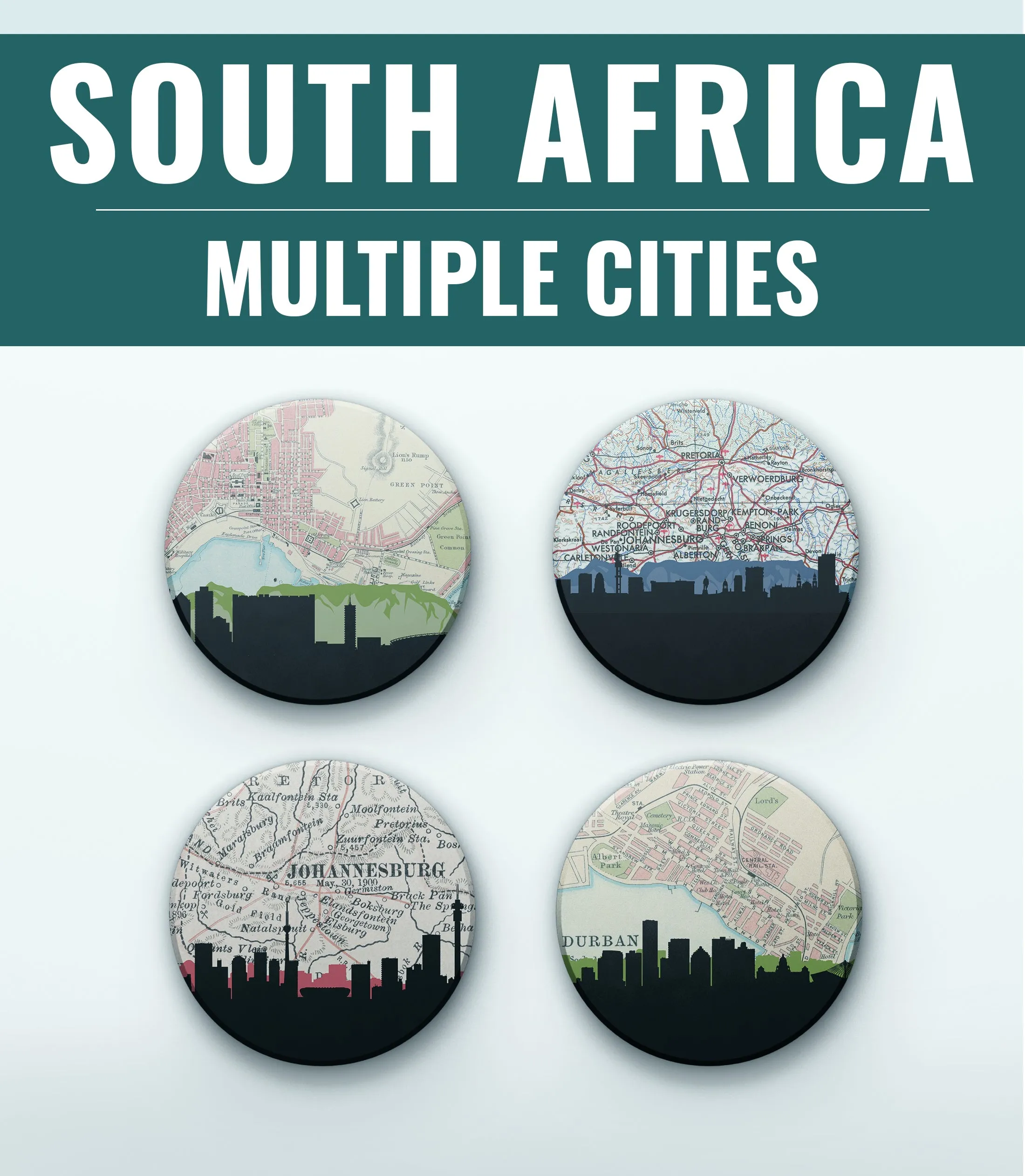 South Africa coaster set, South Africa coasters, South Africa city coaster, South Africa gifts, South Africa souvenir, South Africa barware