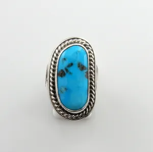 Southwestern Handmade Blue Turquoise Sterling Silver Ring Size 8
