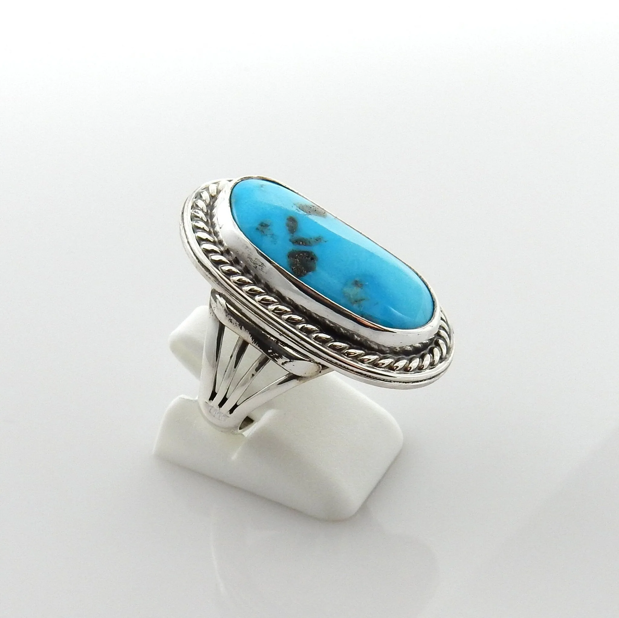 Southwestern Handmade Blue Turquoise Sterling Silver Ring Size 8