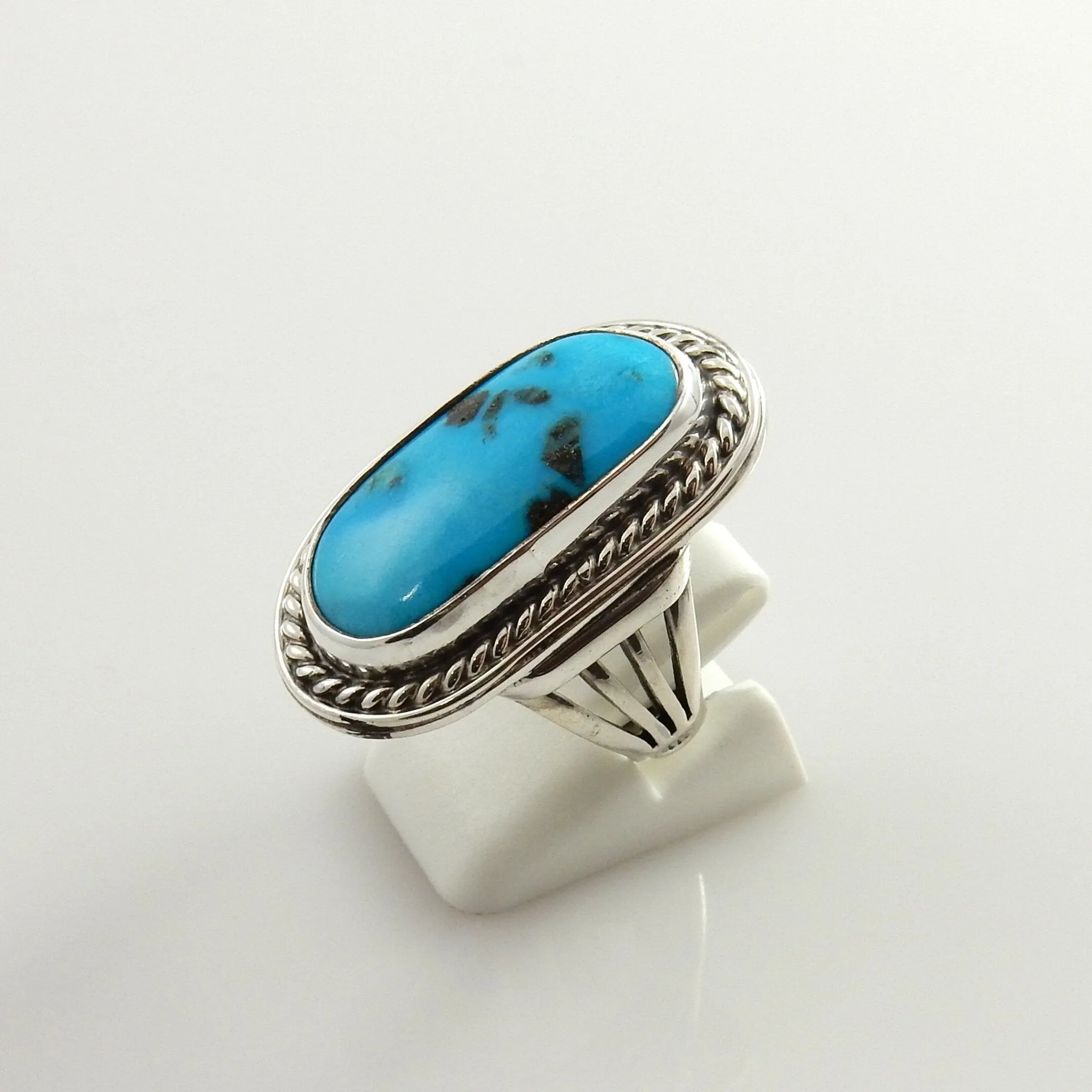 Southwestern Handmade Blue Turquoise Sterling Silver Ring Size 8