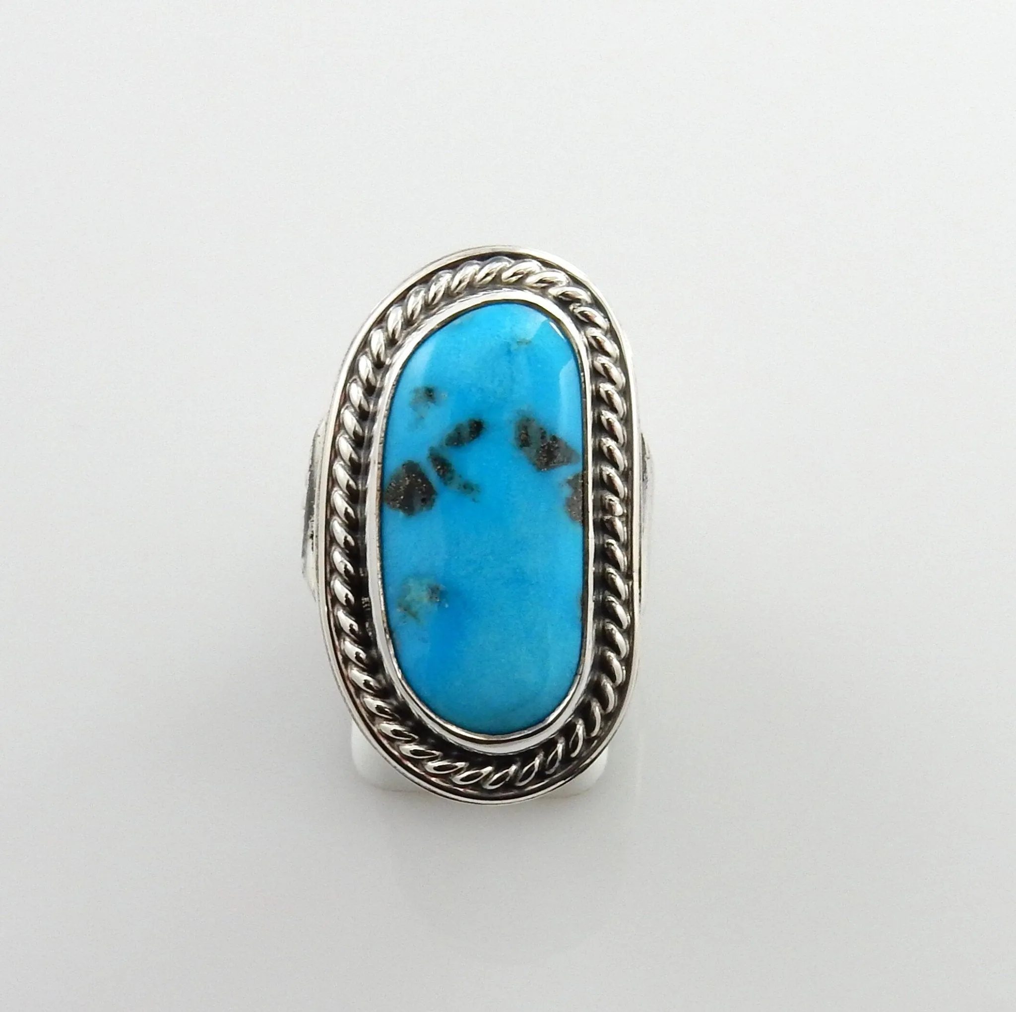 Southwestern Handmade Blue Turquoise Sterling Silver Ring Size 8