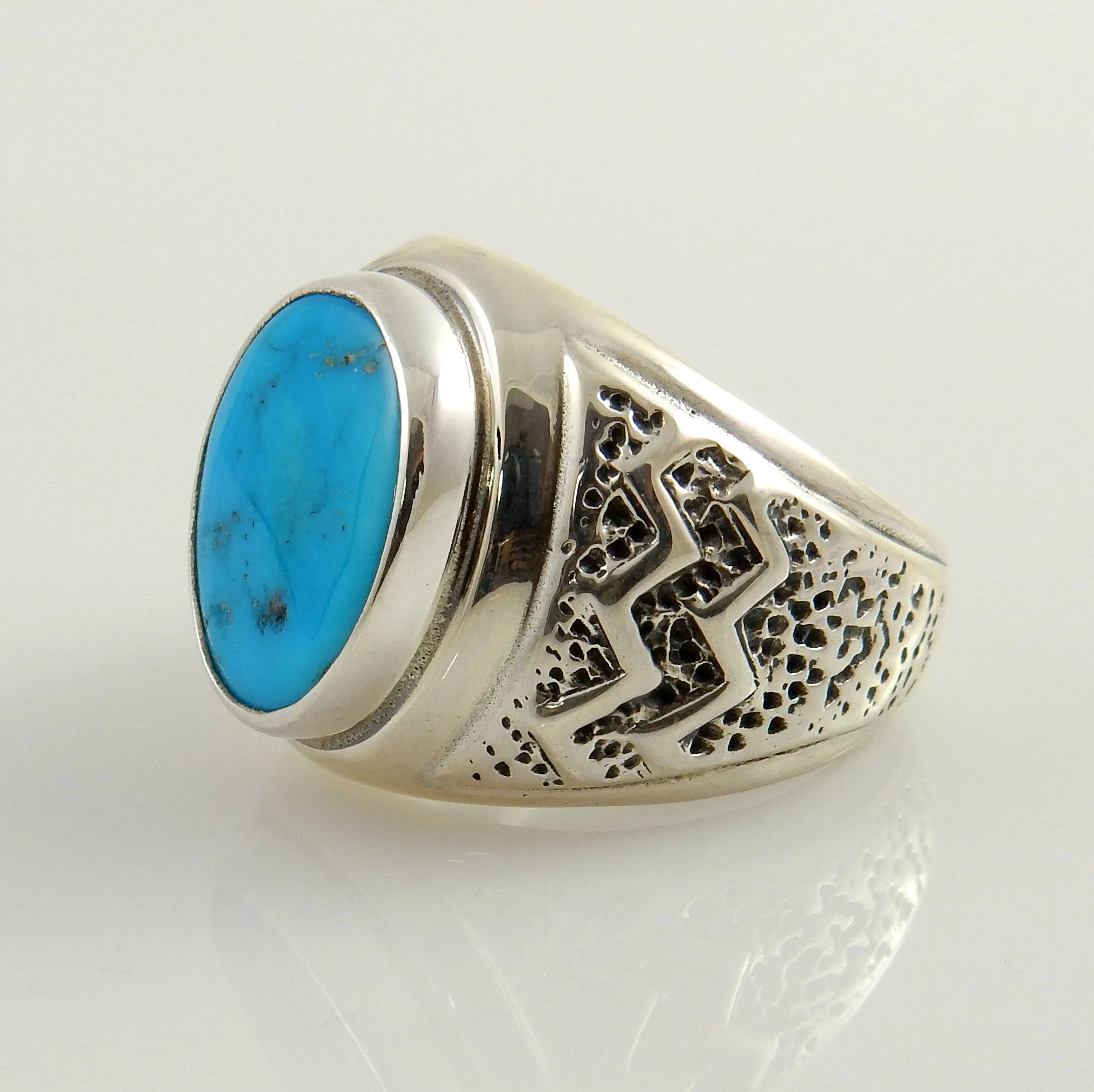 Southwestern Sterling Blue Turquoise Ring Size 9