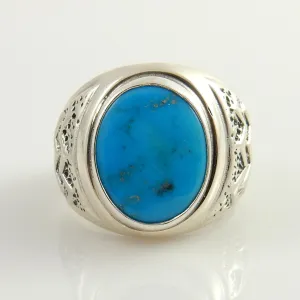 Southwestern Sterling Blue Turquoise Ring Size 9