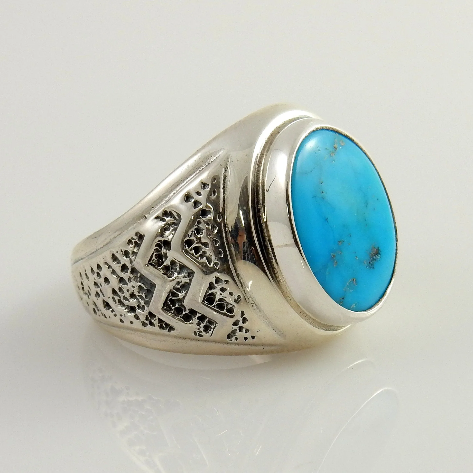 Southwestern Sterling Blue Turquoise Ring Size 9