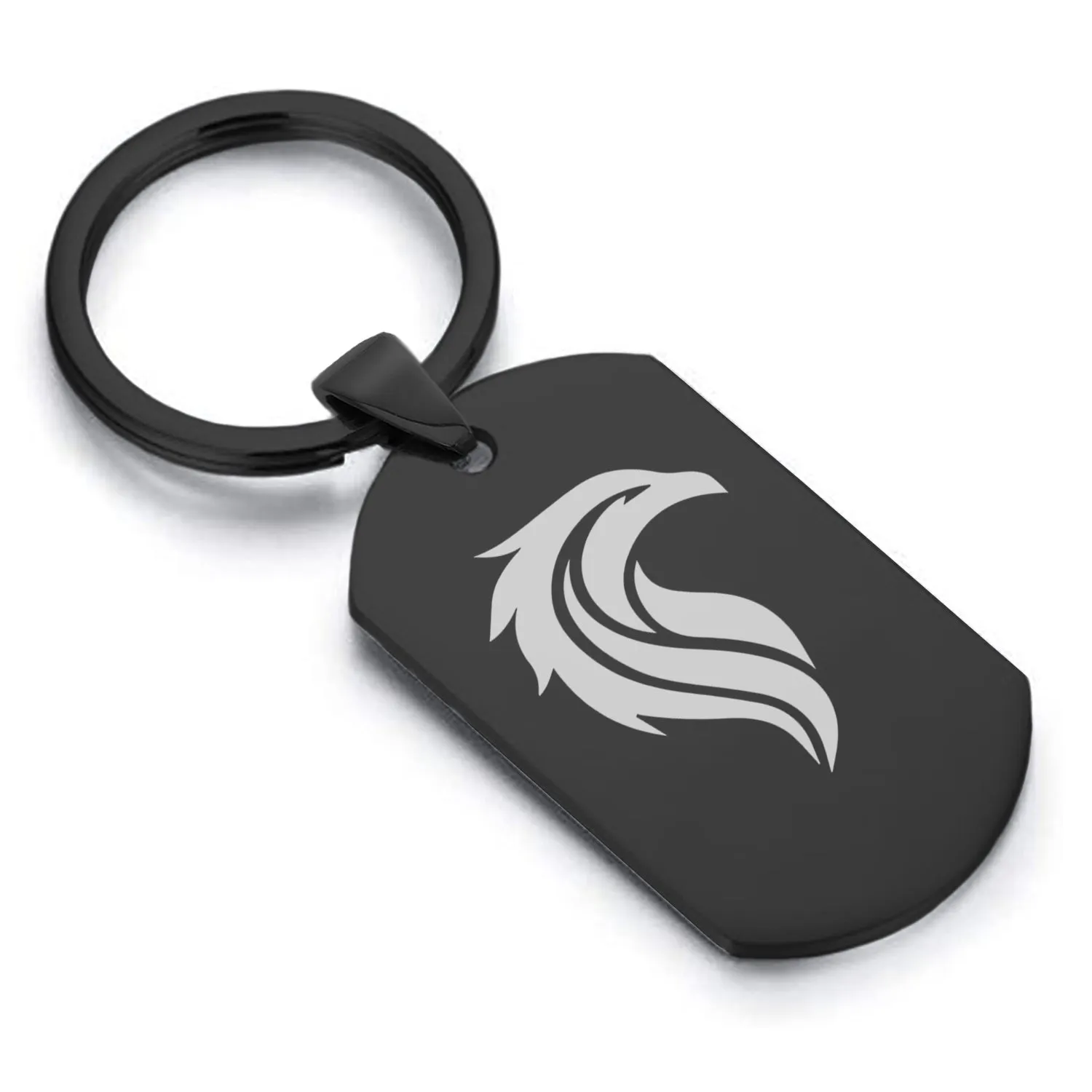 Stainless Steel Mythical Phoenix Head Dog Tag Keychain