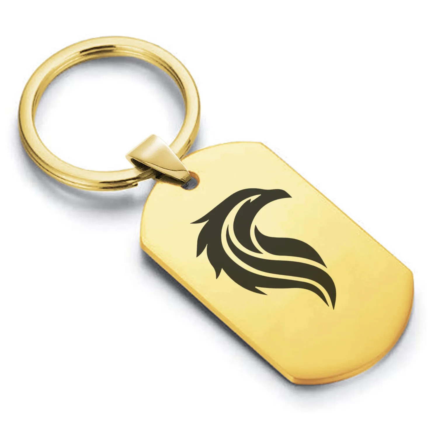 Stainless Steel Mythical Phoenix Head Dog Tag Keychain