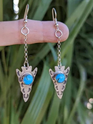 Sterling Silver arrowhead earrings with 8mm Kingman mine turquoise