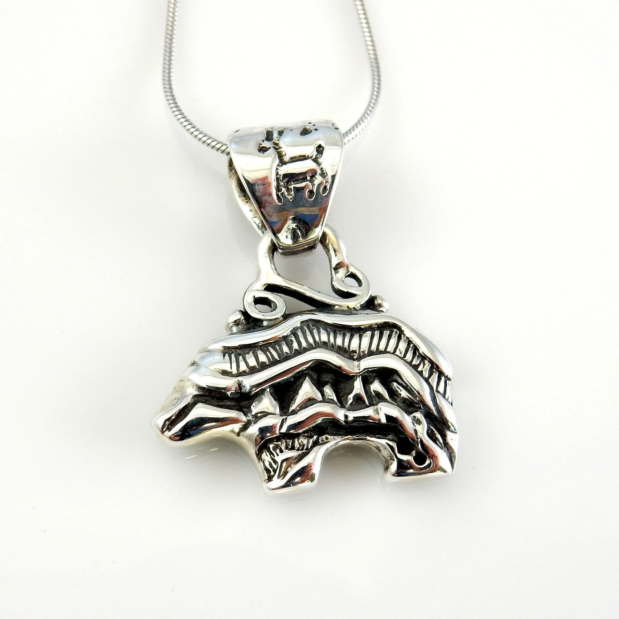 Sterling Silver Blue Turquoise Inlay Bear Pendant