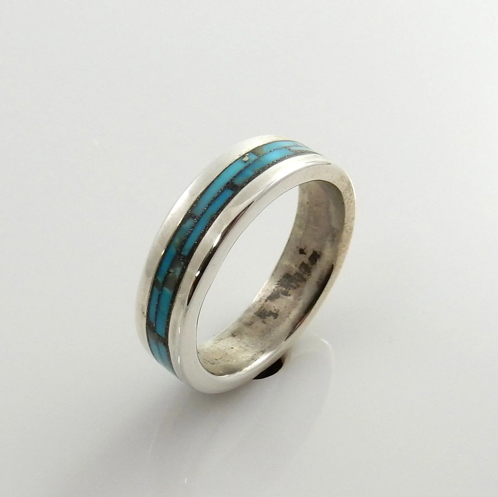 Sterling Silver Blue Turquoise Mosaic Inlay Ring 9.75