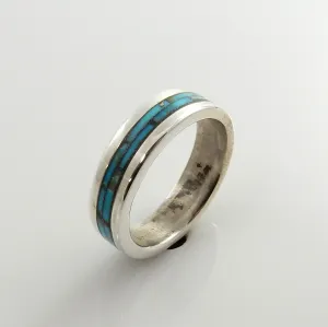 Sterling Silver Blue Turquoise Mosaic Inlay Ring 9.75