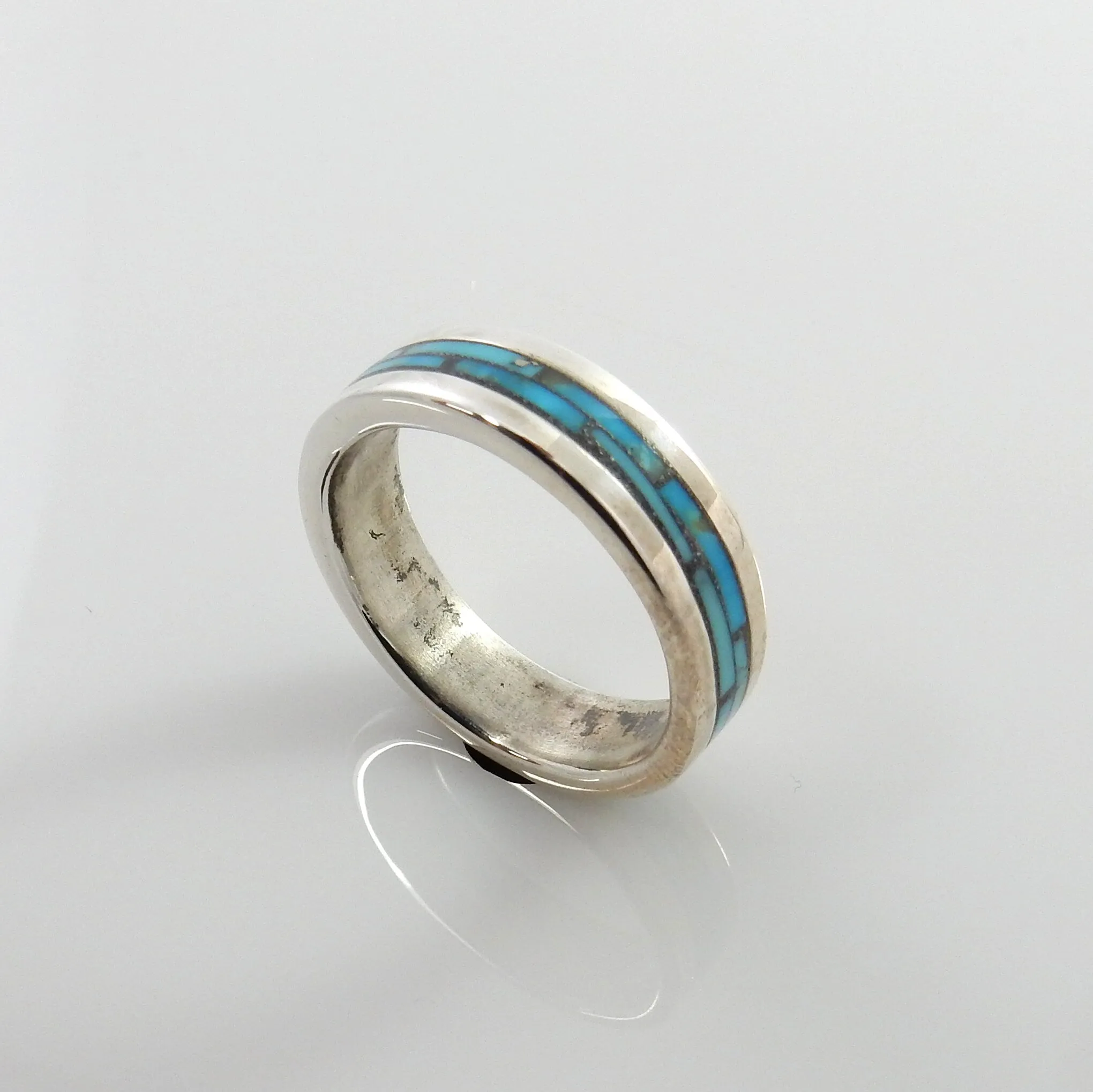 Sterling Silver Blue Turquoise Mosaic Inlay Ring 9.75