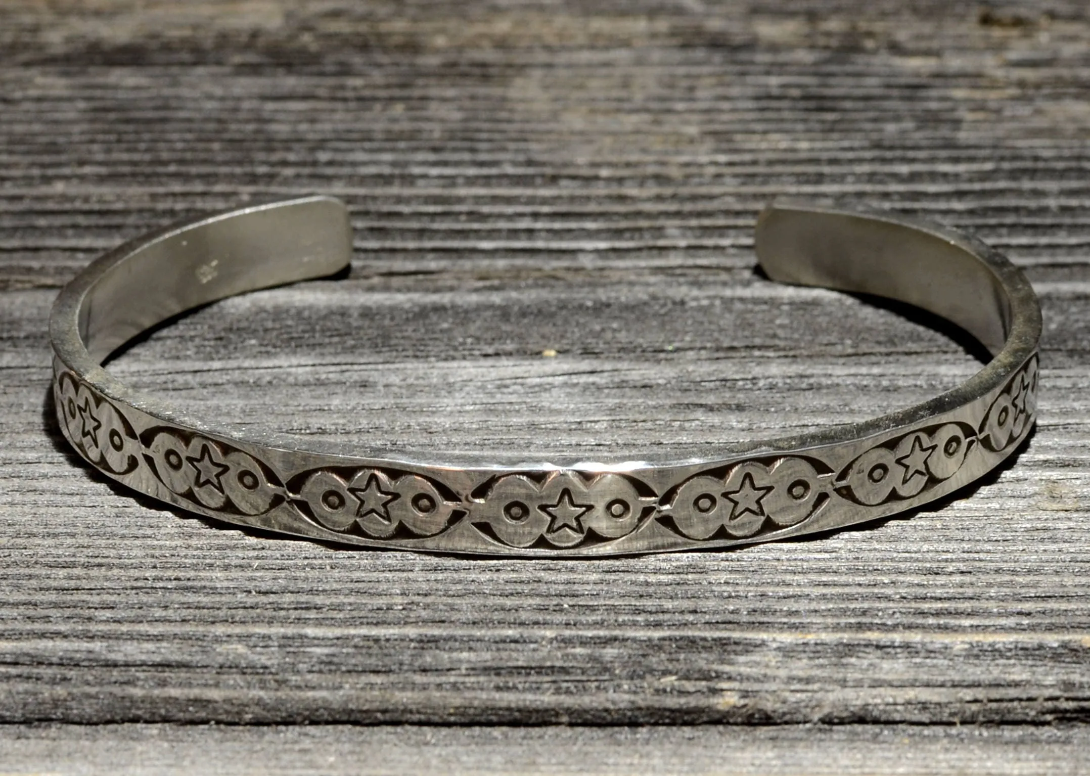 Sterling Silver Bracelet Imprinted with Handmade Native American Metal Stamps