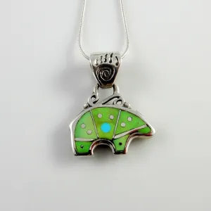 Sterling Silver Green Turquoise Inlay Bear Pendant
