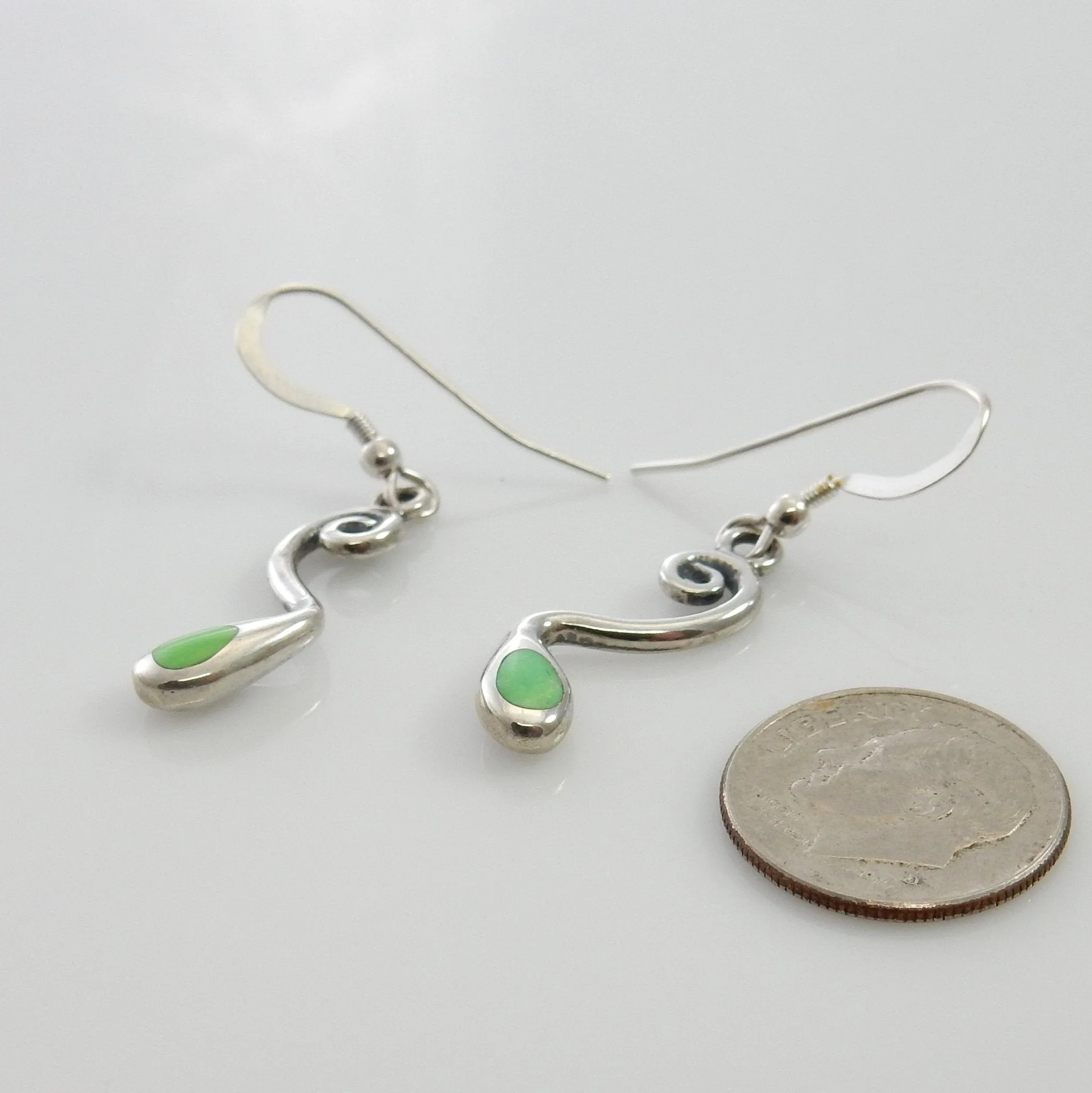 Sterling Silver Green Turquoise Inlay Dangle Earrings