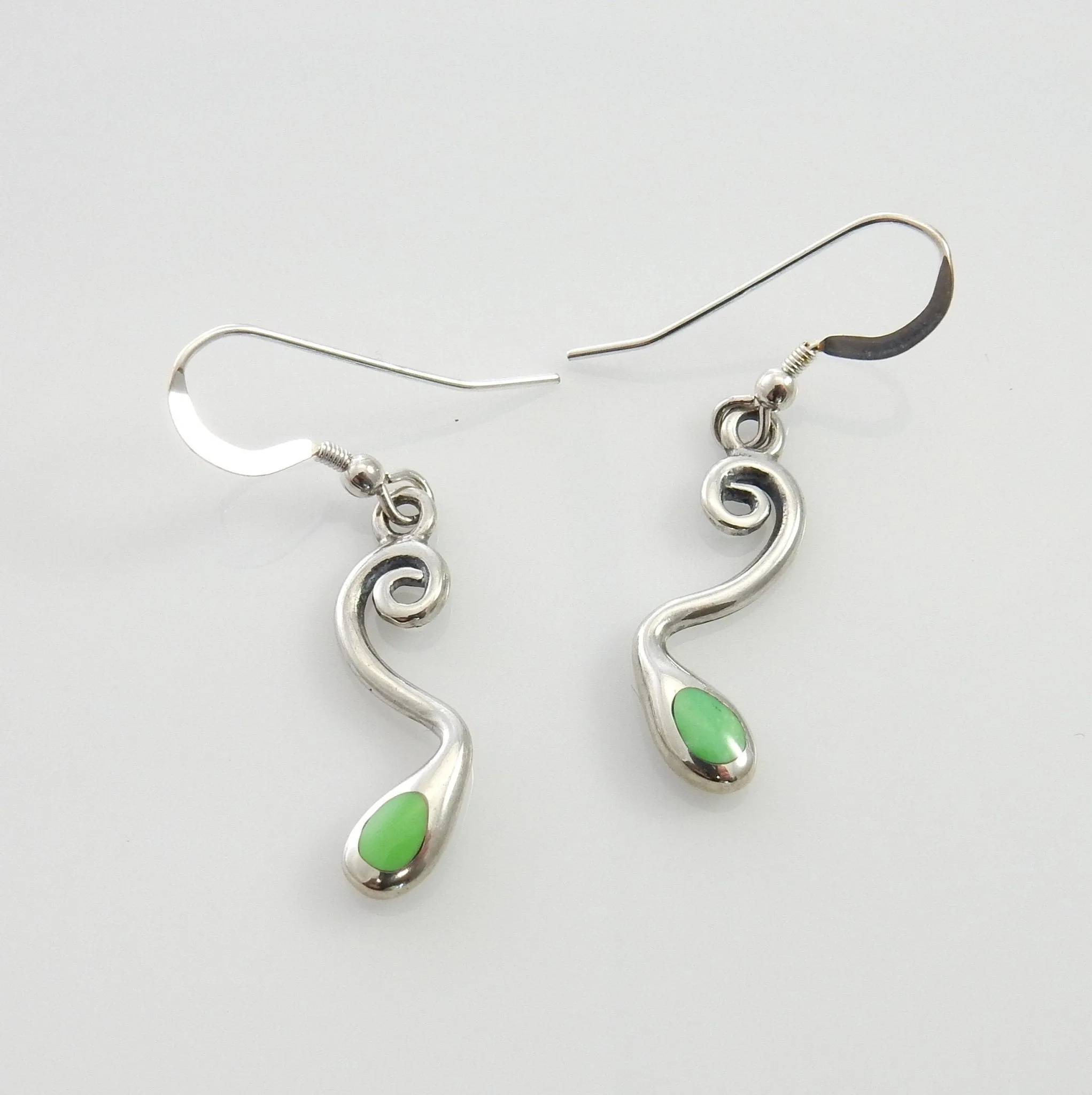 Sterling Silver Green Turquoise Inlay Dangle Earrings