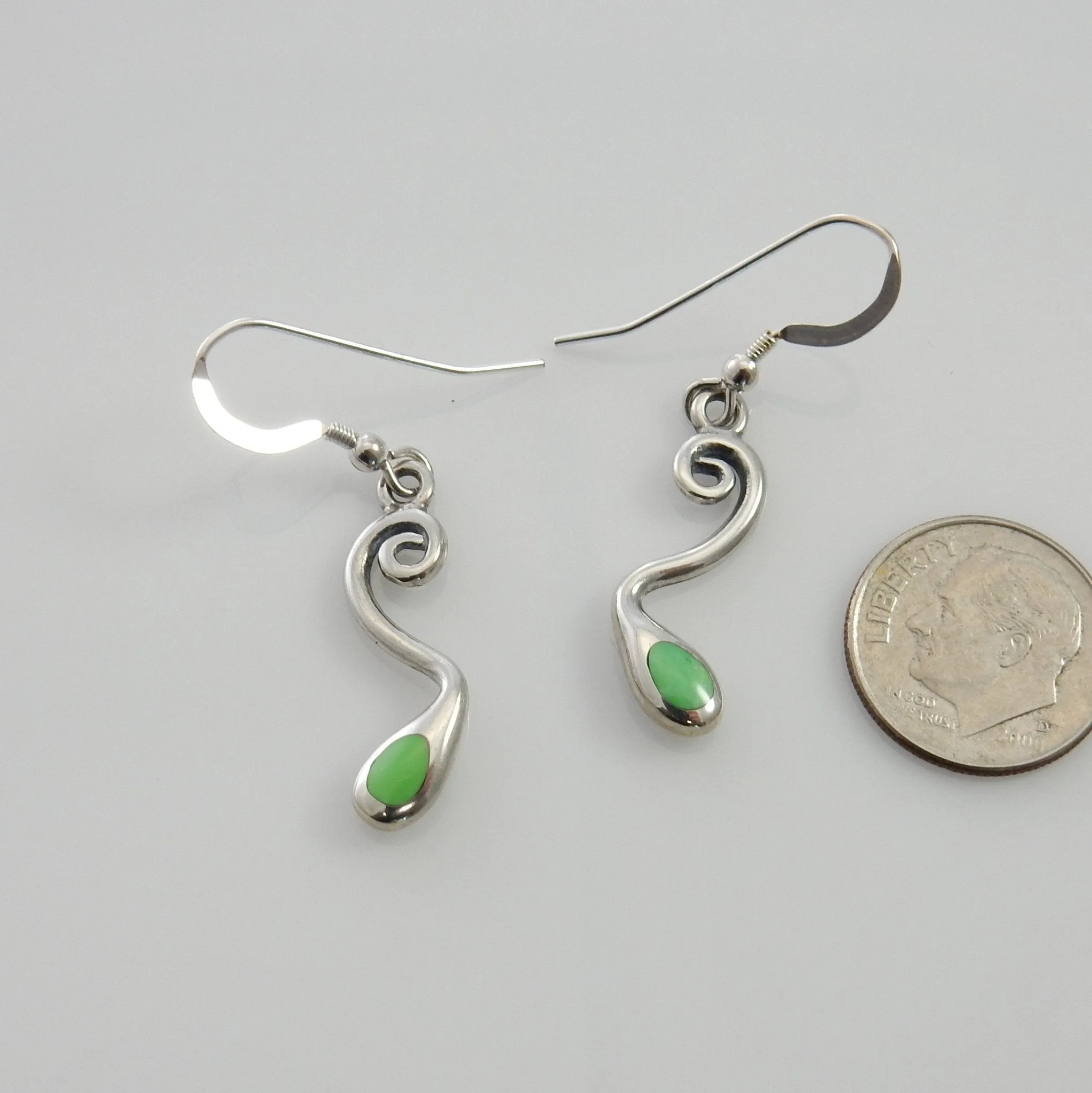 Sterling Silver Green Turquoise Inlay Dangle Earrings