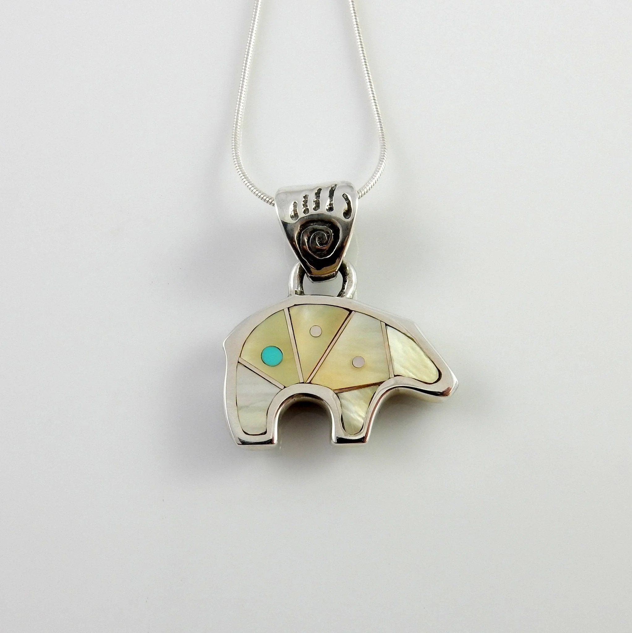 Sterling Silver "Gold Lip" Mother of Pearl Inlay Bear Pendant