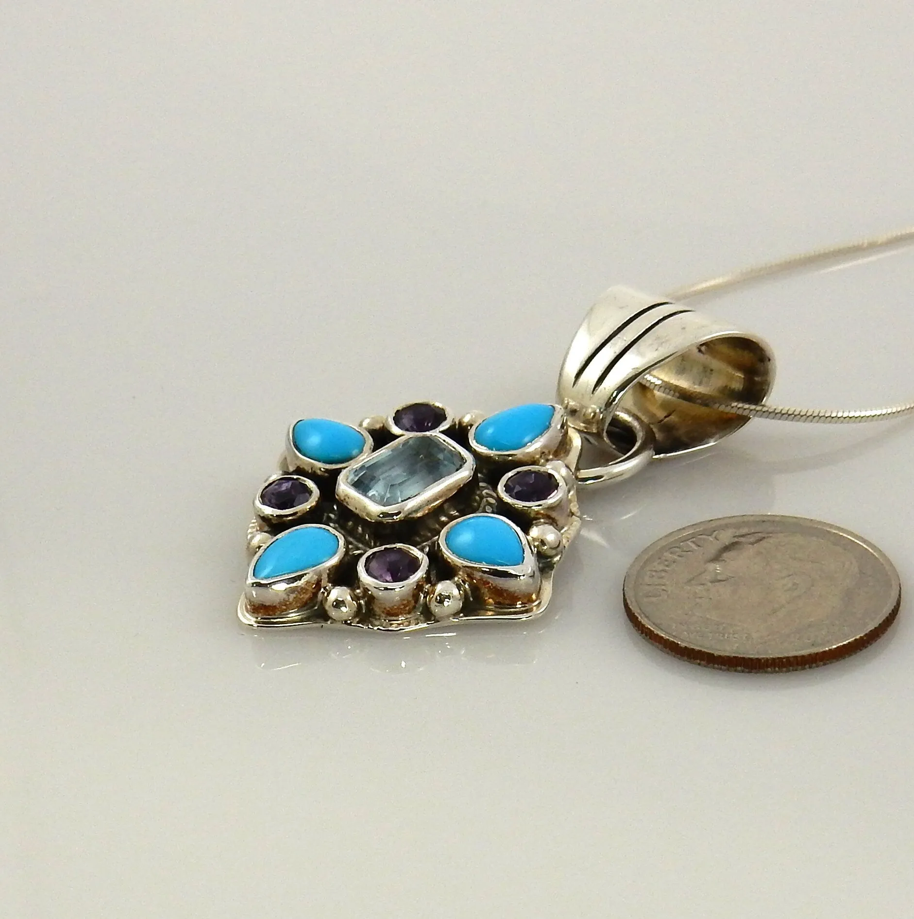 Sterling Silver Turquoise Amethyst Topaz pendant