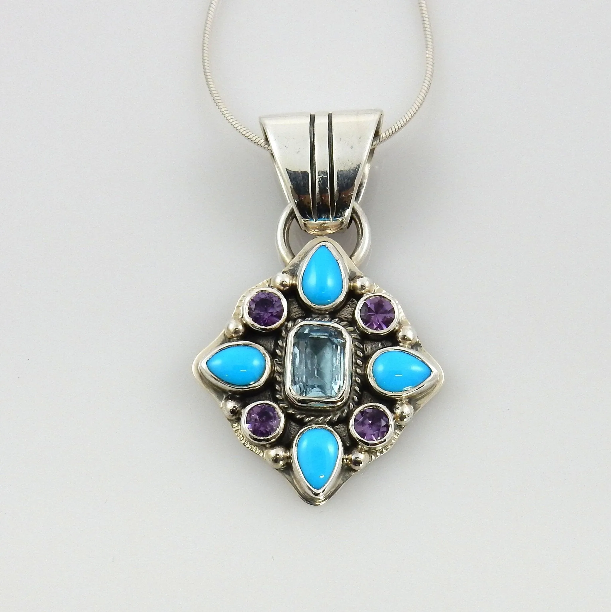 Sterling Silver Turquoise Amethyst Topaz pendant