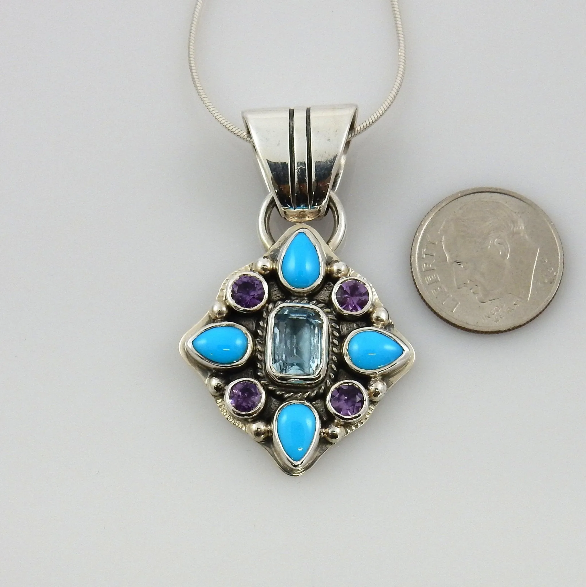 Sterling Silver Turquoise Amethyst Topaz pendant