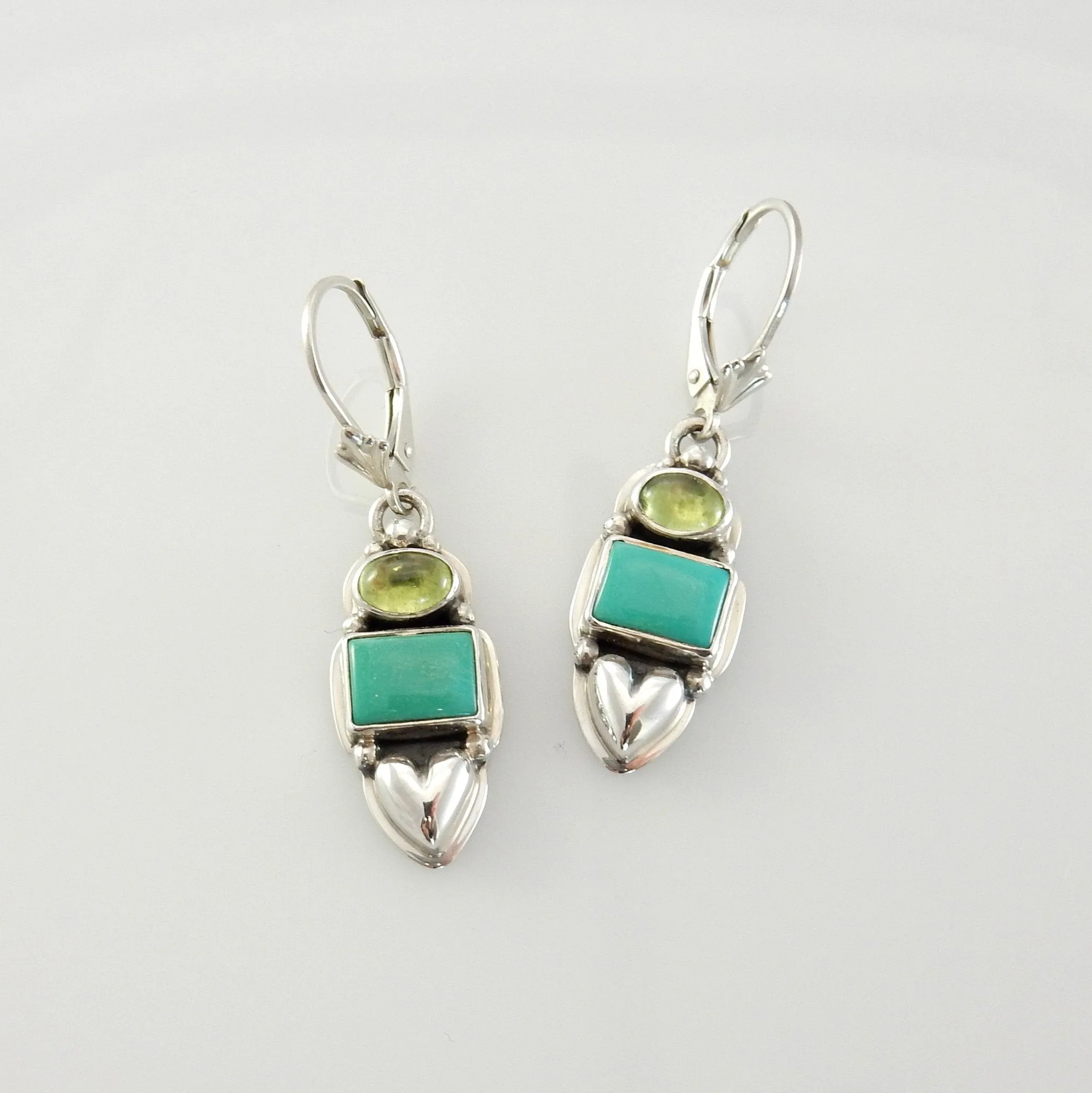 Sterling Silver Turquoise Peridot Heart Dangle earrings
