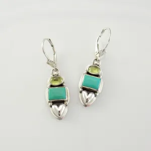 Sterling Silver Turquoise Peridot Heart Dangle earrings