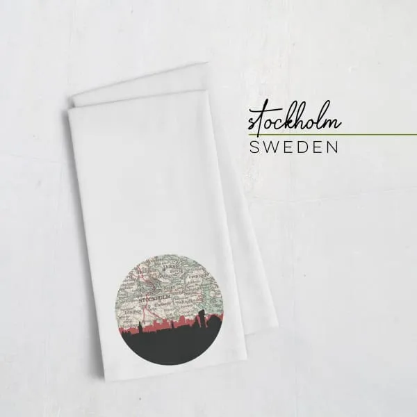 Stockholm city skyline with vintage Stockholm map