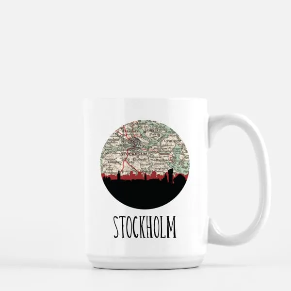 Stockholm city skyline with vintage Stockholm map