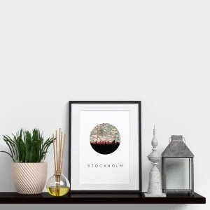 Stockholm city skyline with vintage Stockholm map