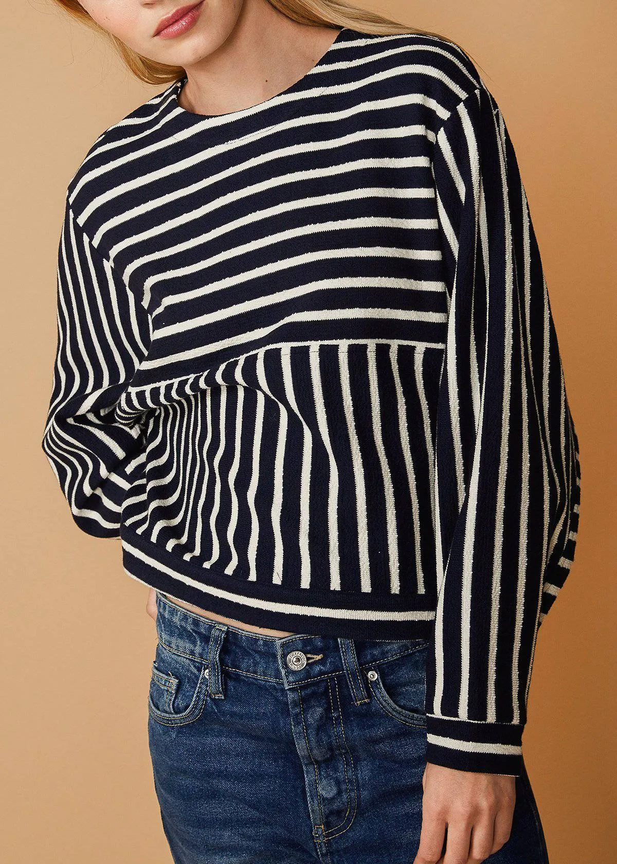 Stripe Dolman Sweatshirt in Midnight stripe by Shop at Konus