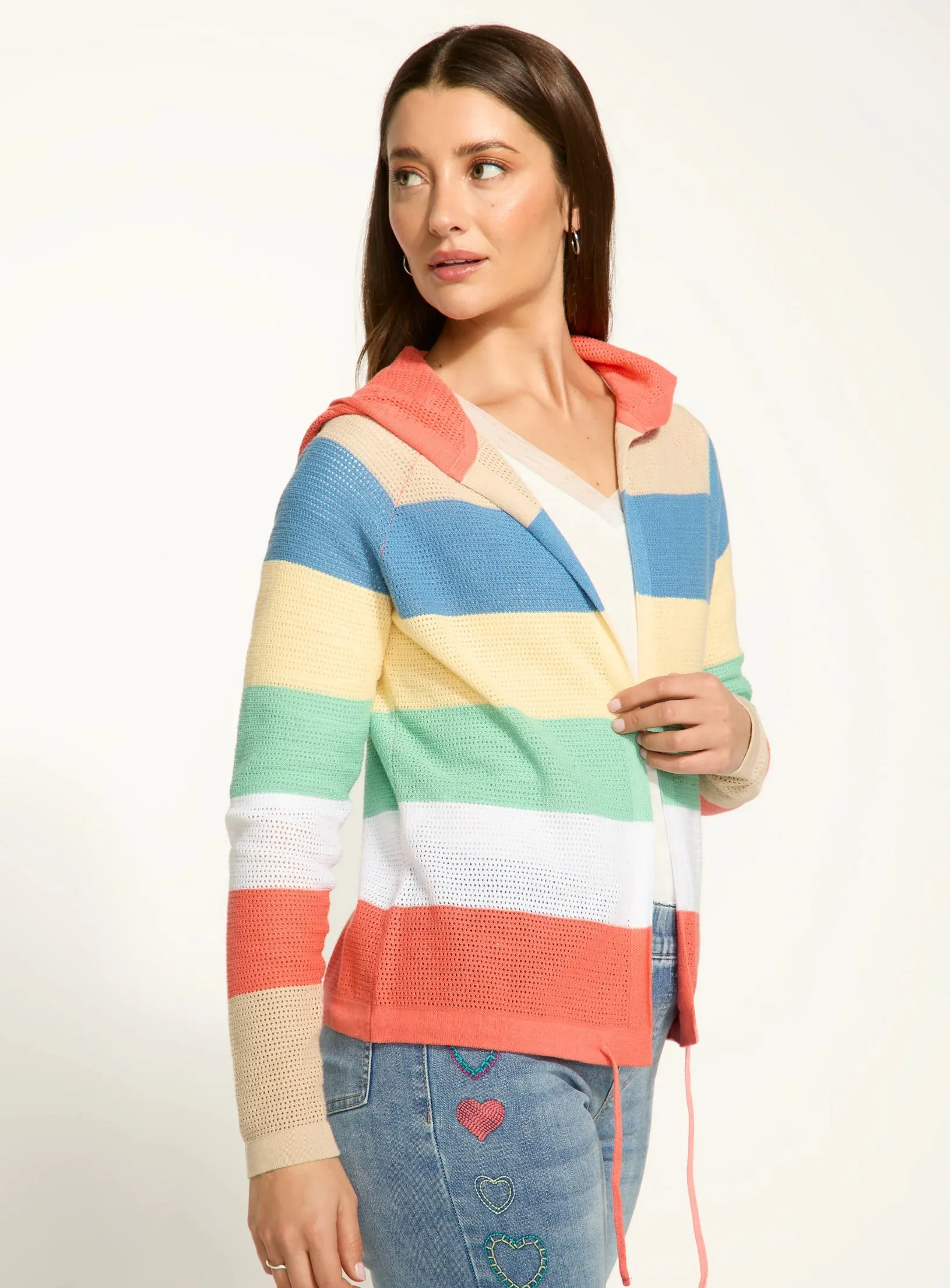 Striped Hooded Cardigan