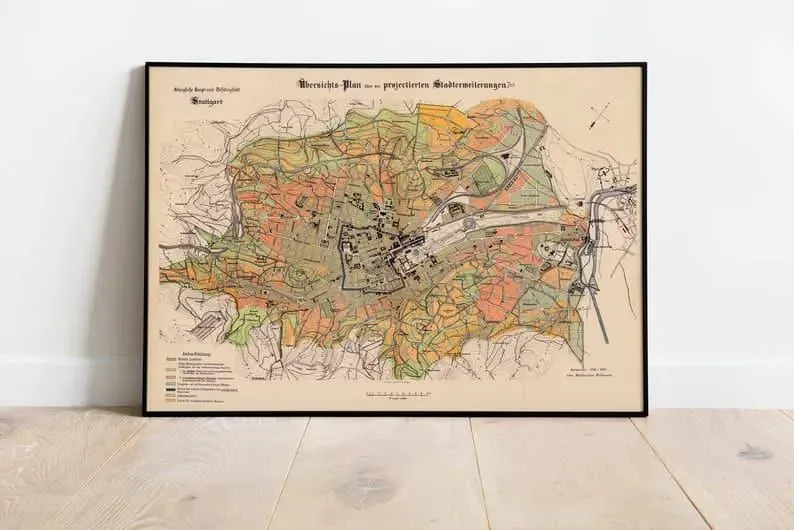 Stuttgart City Map Wall Print| Framed Map Wall Decor
