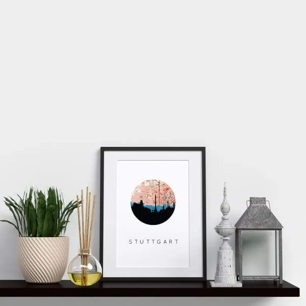 Stuttgart city skyline with vintage Stuttgart map