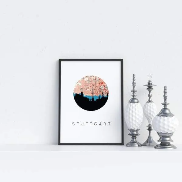 Stuttgart city skyline with vintage Stuttgart map