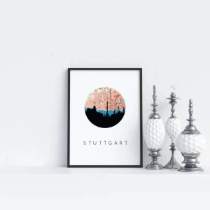 Stuttgart city skyline with vintage Stuttgart map
