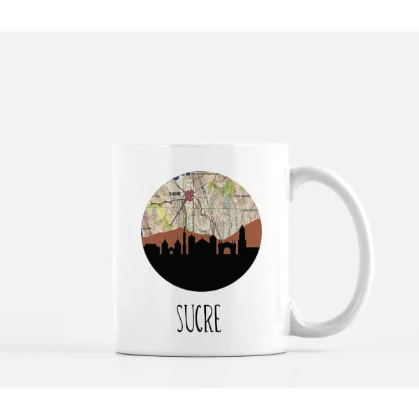Sucre, Bolivia city skyline with vintage Sucre map