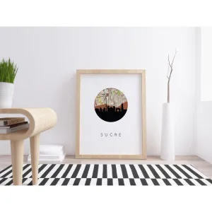 Sucre, Bolivia city skyline with vintage Sucre map