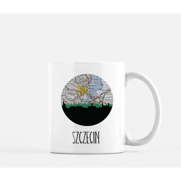 Szczecin, Poland city skyline with vintage Szczecin map