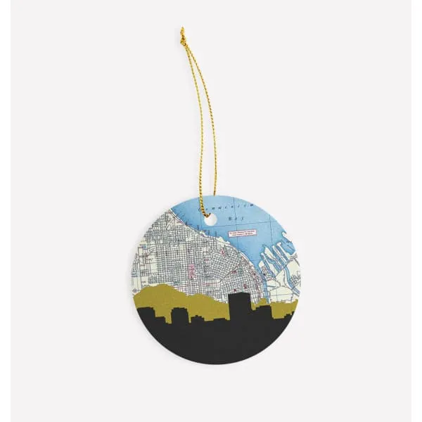 Tacoma, Washington city skyline with vintage Tacoma map
