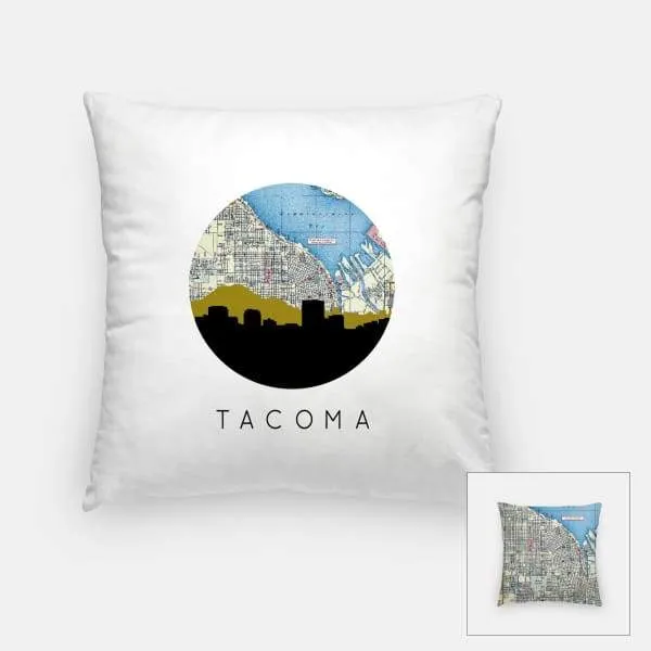 Tacoma, Washington city skyline with vintage Tacoma map