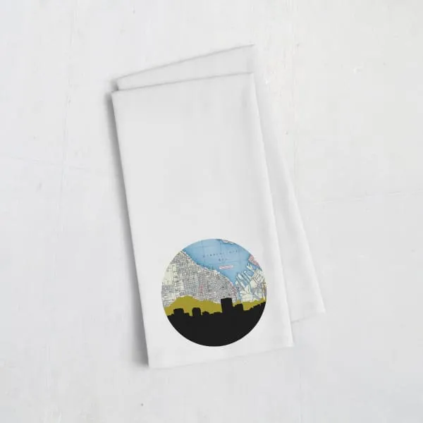 Tacoma, Washington city skyline with vintage Tacoma map